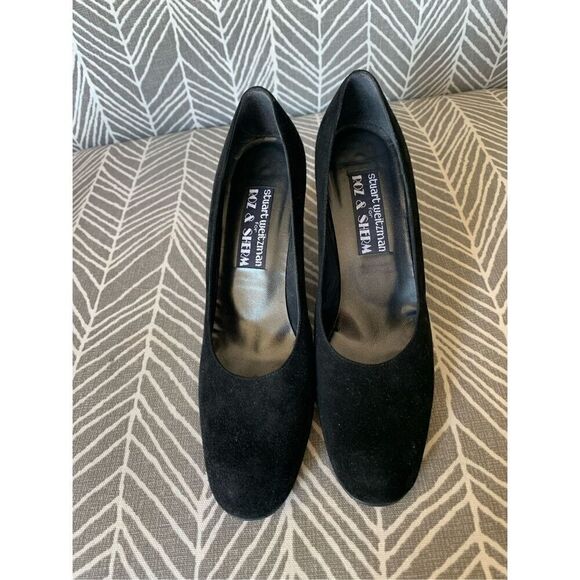 STUART WEITZMAN Black Suede Scraper Pump Heels Shoes 7.5 A NARROW DRESSY PARTY - Picture 3 of 10
